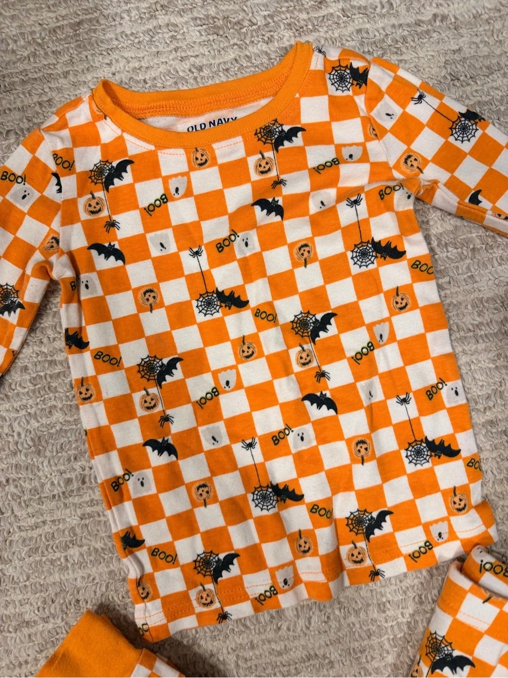 Old Navy Orange and White Checkerboard Halloween Pajama Set